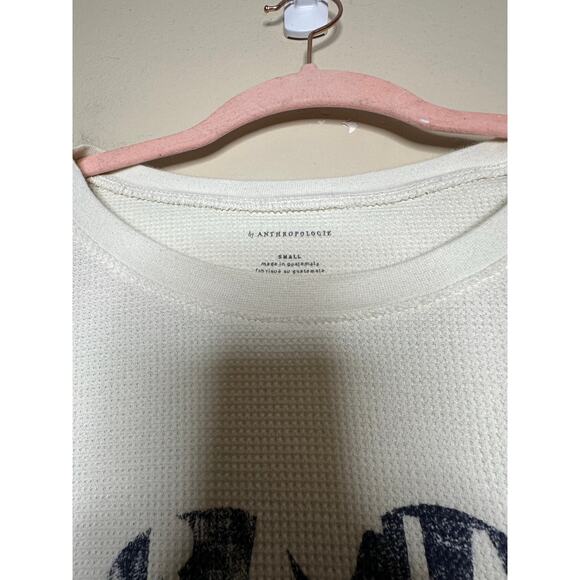 By Anthropologie Heartfelt Merci Graphic Top Waffle Knit Womens Size Small Cream - Picture 6 of 7